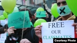 Univesity Students from Gothenburg, Sweden, protest the arrest of Iranian students and political activists at a December 2009 demonstration.