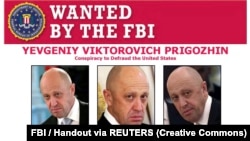 Плакат ФБР США про розшук так званого «кухаря Путіна», власника ПВК «Вагнера» – Євгена Пригожина. Пригожин за погодженням з Кремлем вербує на війну проти України засуджених за тяжкі злочини