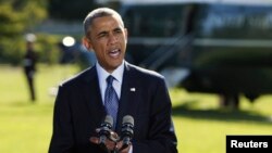 АҚШ президенті Барак Обама "Ислам мемлекетіне" қарсы күрес жайында сөйлеп тұр. Вашингтон, 23 қыркүйек 2014 жыл.