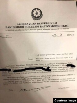 Suraxanı rayon məhkəməsindən məktub