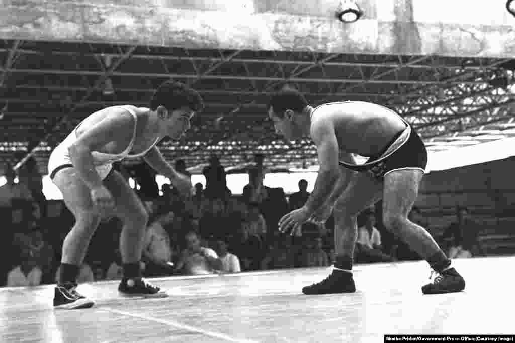 Wrestlers from Israel and Iran face off during the seventh Maccabiah Games in Tel-Aviv, Israel, in August 1965. The games are held every four years and are open to Jewish athletes from around the world.Jews have had a presence in Iran for millennia. In the 1970s, nearly 100,000 Jews lived in the country. As of 2012, just 8,756 remained.