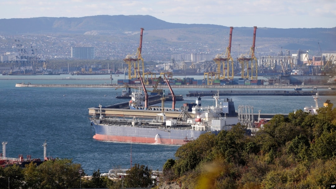 An oil tanker is moored at the Sheskharis complex, part of Chernomortransneft JSC, a subsidiary of Transneft PJSC, in Novorossiysk -- one of the largest facilities for oil and petroleum products in southern Russia.