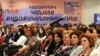 Armenia -- Culture Minister Hasmik Poghosian (R) participates in a conference on women's role in Armenian politics, 18May2011.