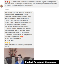 Predicatoarea, Boguslava Procopiuc a fost prezentată în grupul de Messenger.