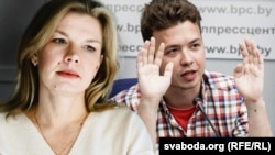 Былая палітзьняволеная Ксенія Луцкіна. Раман Пратасевіч. Ілюстрацыйны каляж. Свабода Premium. 