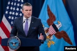 US defense chief Pete Hegseth speaks at a briefing at the Pentagon in Washington on March 31.