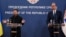 Ukrainian President Volodymyr Zelenskyy (left) and his Serbian host, Aleksandar Vucic, at a news conference in Belgrade on August 8