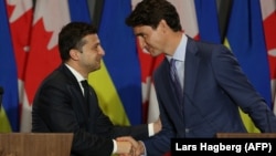 Володимир Зеленський (л) і Джастін Трюдо (п) під час візиту українського президента до Канади, Торонто, 2 липня 2019 року