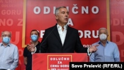 Predsednik Crne Gore i lider Demokratske partije socijalista Mile Đukanovic nakon objave preliminarnih rezultata izbora, 31 august 2020.