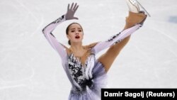 Alina Zagitova, an Olympic Athlete from Russia, performs her short program in Pyeongchang.