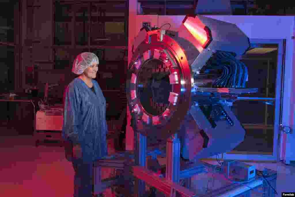 The Dark Energy Survey camera in its "clean room" at the observatory in Chile.