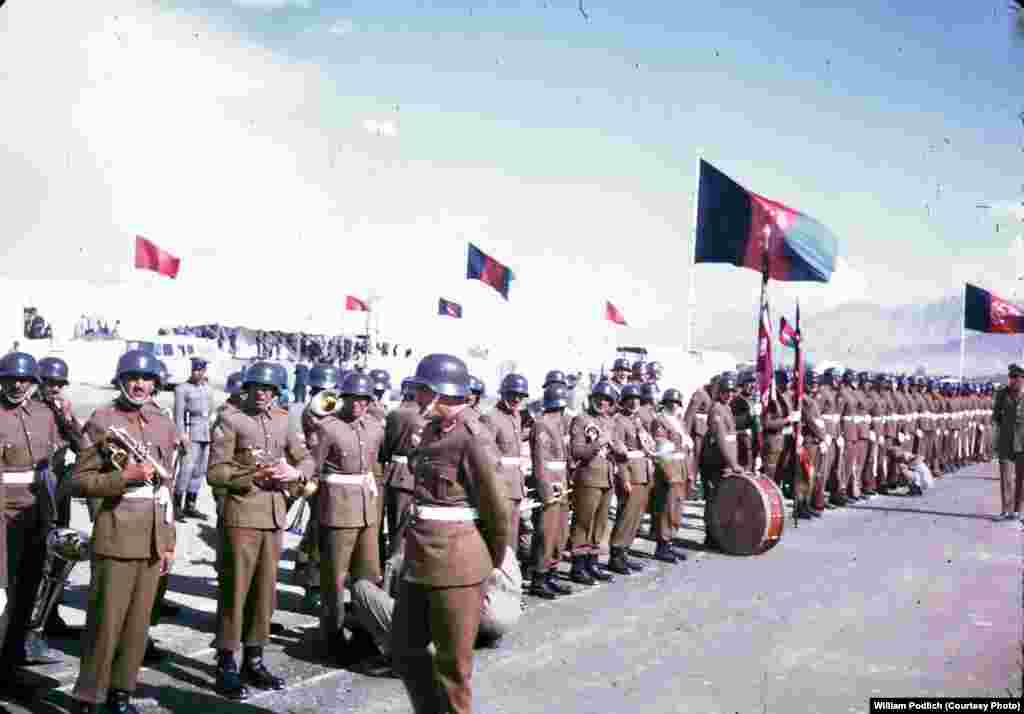 An Afghan military band assembles for an unknown event.