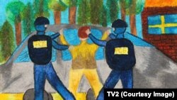 This children's drawing of two FSB agents detaining someone is titled Capture.