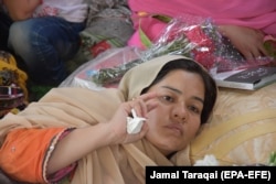 Jalila Haider sit in a hunger-strike camp to protest the targeted killings of the Hazara community in Quetta in May 2018.