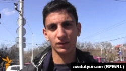 Armenia - Shahen Harutiunian, the 15-year-old son of an arrested opposition activist, speaks to RFE/RL after being charged with hooliganism, Yerevan, 2Mar2014.