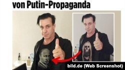 Сравнение оригинальной фотографии Тиля Линдеманна в Москве (справа) и ее вариант, опубликованный в российских СМИ (коллаж Bild.de)