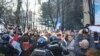 Bosnia-Herzegovina -- police protecting the building of the National Assembly of Republic of Srpska during protest of workers in Banja Luka against new labour law, Banja Luka, 28Dec2015