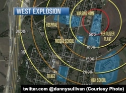 Карта города Вест, где произошел взрыв