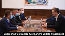 Presidenti i Serbisë, Aleksandar Vuçiq me përfaqësuesit e listës "Alternativa Demokratike Shqiptare - Lugina e Bashkuar". Beograd, 14 korrik 2020. 