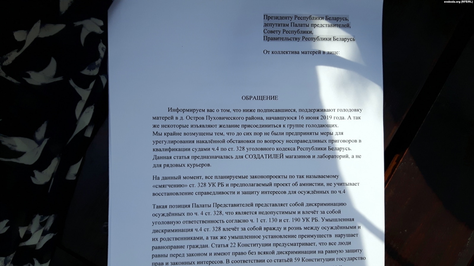 Бацькі дзяцей, асуджаных паводле наркатычнага артыкулу, выйшлі да Палаты прадстаўнікоў.