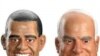 Halloween masks of presidential candidates Barack Obama (left) and John McCain