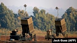 An Iron Dome defense system, designed to intercept and destroy incoming short-range rockets and artillery shells, is deployed in the southern Israeli town of Sderot, November 12, 2018