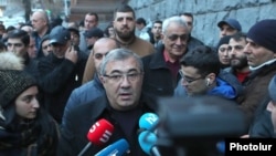 Armenia -- Businessman Ruben Hayrapetian speaks to journalists after being released by police, Yerevan, February 4, 2020.