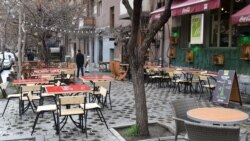 Armenia -- An empty street cafe in Yerevan, March 14, 2020.