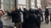 Police detain far-right activists in Kyiv on February 9.
