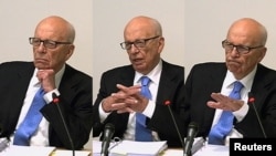 A composite photo of News Corporation Chief Executive and Chairman Rupert Murdoch giving evidence at the Leveson inquiry.