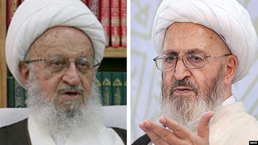 Ayatollah Naser Makarem Shirazi (L) in Qom and Ayatollah Jafar Sobhani, Iranian influential theologian and writer, undated.