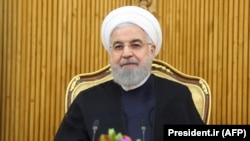 IRAN -- Iranian President Hassan Rohani Rouhani speaking to the media before his departure to New York to attend the United Nations (UN) General Assembly summit; at the Mehr Abad airport in Tehran, September 23, 2019