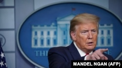 US President Donald Trump speaks during the daily briefing on the novel coronavirus, which causes COVID-19, in the Brady Briefing Room of the White House on April 22, 2020, in Washington.