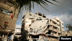 A destroyed house in Gaza City that police said was targeted in an Israeli air strike on July 18.