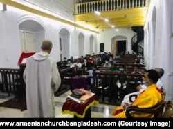 An Orthodox Christmas service being held at the church in January 2021.