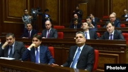 Armenia - Prime Minister Tigran Sarkisian and members of his cabinet attend a parliament session, Yerevan, 5Feb2014.