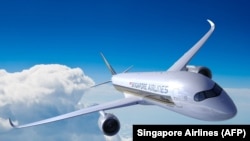 SINGAPORE -- An A350-900ULR Airbus in flight, undated