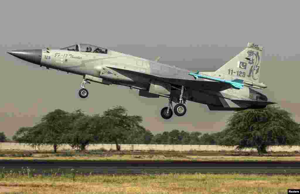 A Chinese-made F-7PG fighter jet of the Pakistan Air Force takes off from Mushaf base in Sargodha on June 7, 2013