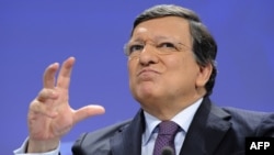 European Commission President Jose Manuel Barroso holds a press conference on a major trans-Atlantic trade initiative at EU headquarters in Brussels on February 13.