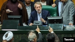 Speaker of Parliament, Ali Larijani, in the impeachment of labor minister Ali Rabie on Wednesday 08, 2018. 