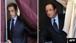 Главные претенденты на пост президента Франции - Николя Саркози (слева) и Франсуа Олланд