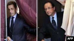 Ֆրանսիա – Համակցված նկար՝ նախագահի երկու թեկնածուները քվեախցից դուրս գալու պահին՝ Նիկոլա Սարկոզին (ձախից) եւ Ֆրանսուա Օլանդը, 22-ը ապրիլի, 2012թ․