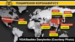 Підтверджені випадки поширення коронавірусу станом на 22 січня 2020 року (на нинішній час число відомих жертв і заражень зросло)