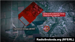 На карті добре видно – підприємство розташоване недалеко від місця, яке самі бойовики вказали як епіцентр загоряння