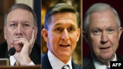 U.S. Representative Mike Pompeo (left to right), retired Lieutenant General Michael Flynn, and Senator Jeff Sessions have been tabbed to fill the positions of CIA director, national security adviser, and attorney general in the Donald Trump administration.