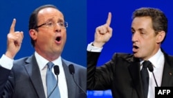 France -- A combo photo of incumbent president and Union for a Popular Movement (UMP) candidate Nicolas Sarkozy (R) and France's socialist party (PS) candidate François Hollande