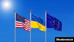 Флаги США, Украины и Евросоюза, иллюстрационное архивное фото 