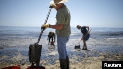 Voluntari curăță de petrol o plajă din California