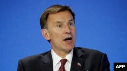 Britain's Foreign Secretary Jeremy Hunt takes part in a panel discussion at the Global Conference for Media Freedom in London on July 10, 2019. 