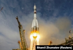 The Soyuz MS-09 spacecraft carrying astronauts Serena Aunon-Chancellor of the United States, Alexander Gerst of Germany, and cosmonaut Sergei Prokopyev of Russia blasts off in June from Kazakhstan to the ISS.